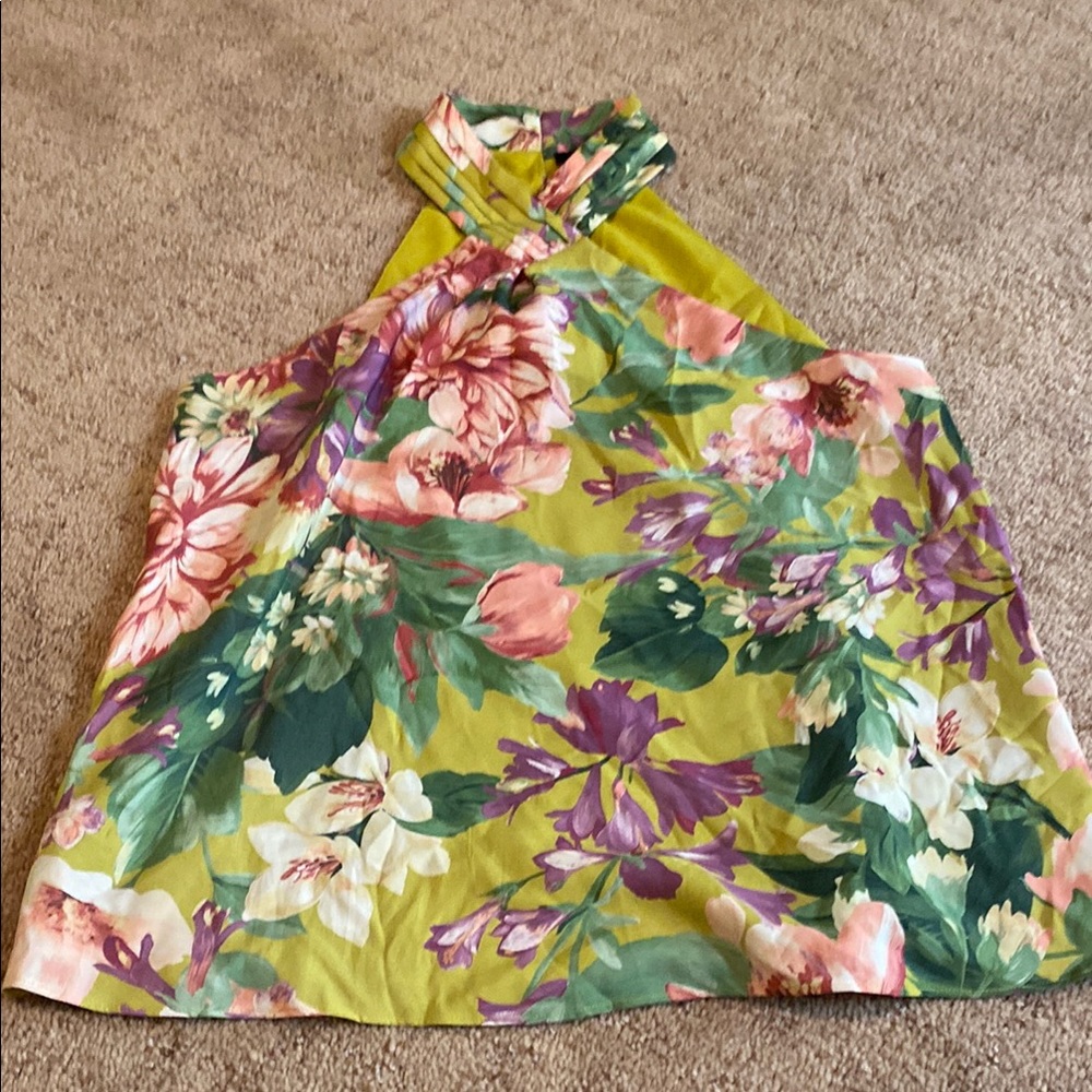 Green Floral Halter Tank Top